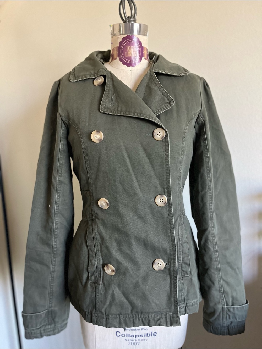 Billabong Olive Green Double-Breasted Pea Coat